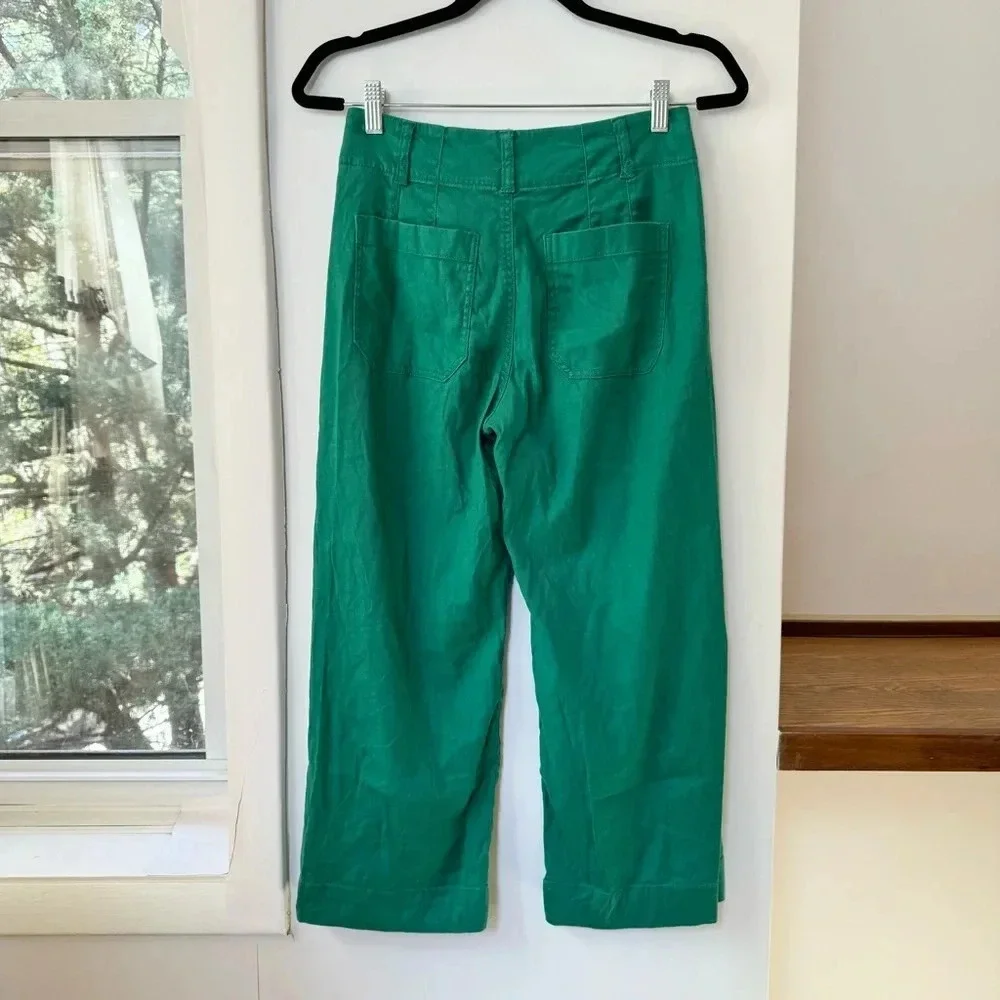 Anthropologie The Colette Linen Wide -Leg Pants Maeve Green 26P - Picture 5 of 12